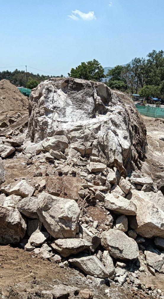 Close view of cut rock and excavated stone